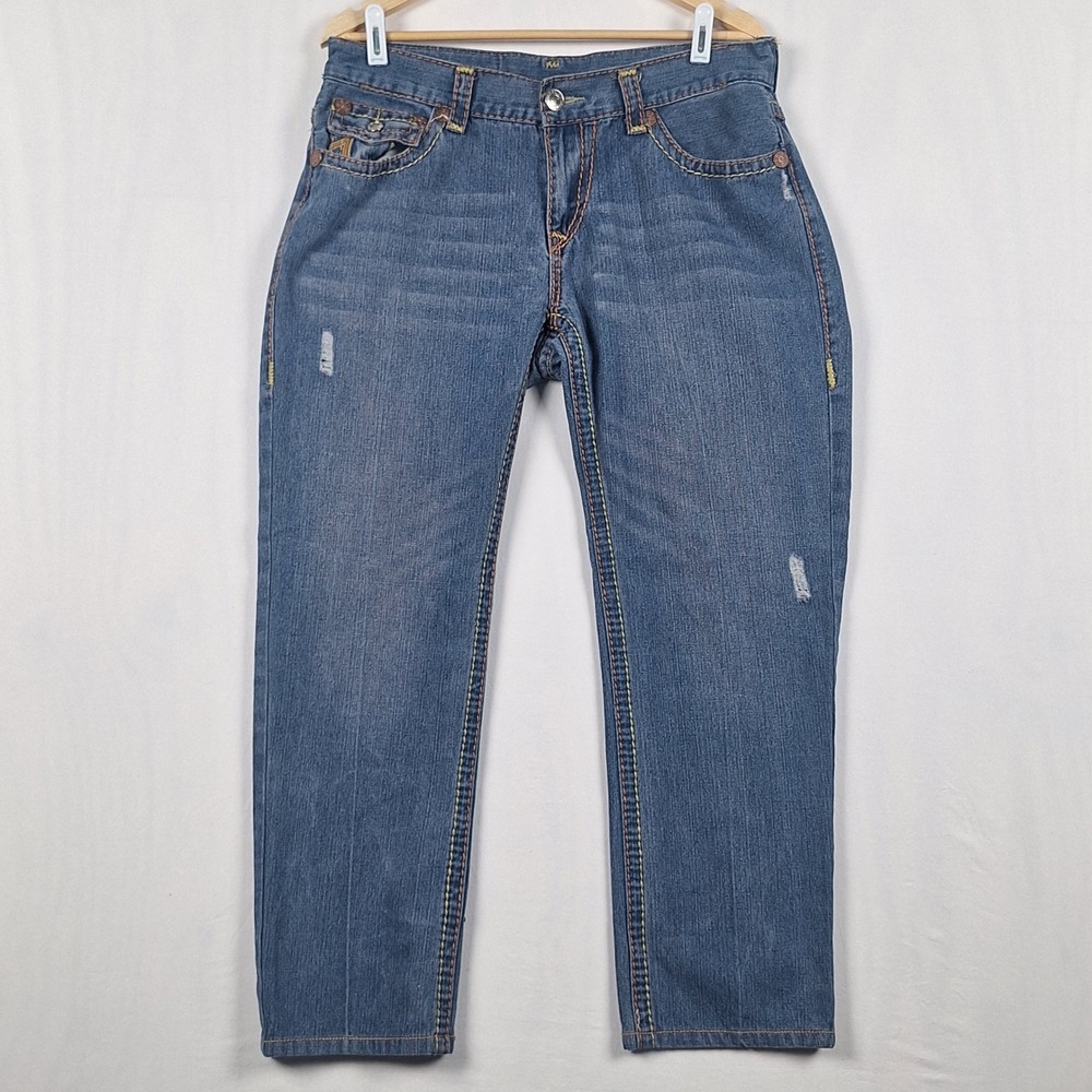 True Religion Vintage Y2K Straight Leg Jeans Thick Stitch Made in USA Blue 36